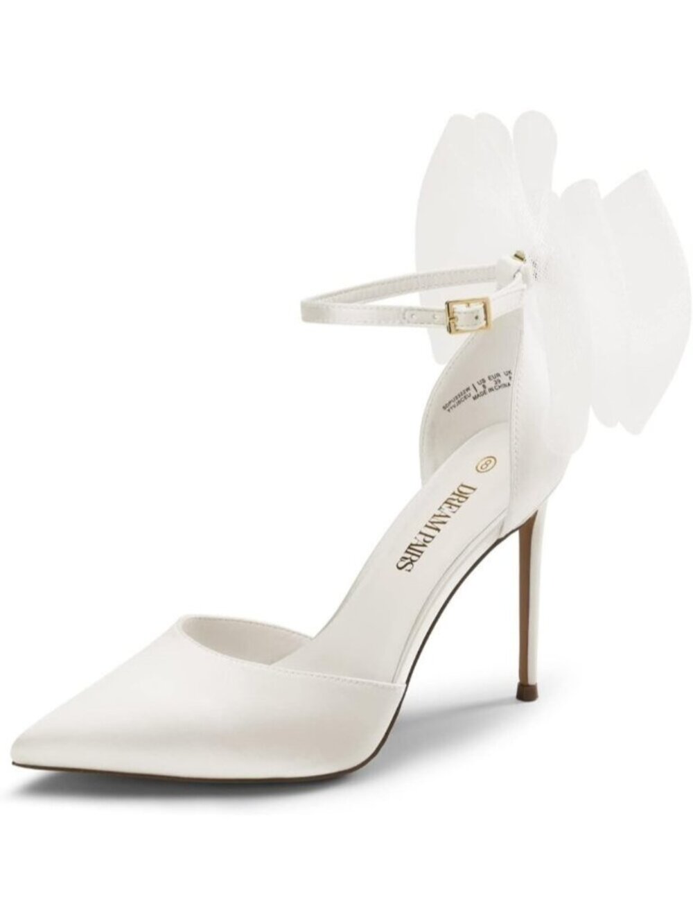 Womens White Strappy Closed Pointed Toe Mesh Ankle Strap Bows Stiletto High Heel